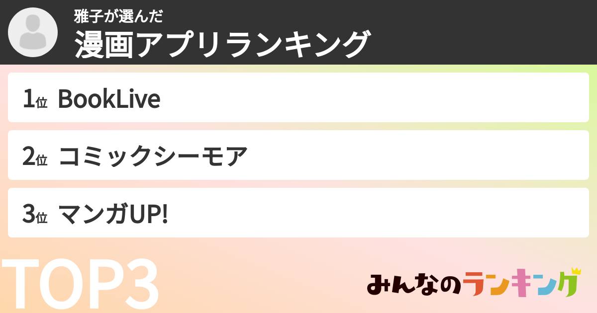 雅子さんの「漫画アプリランキング」