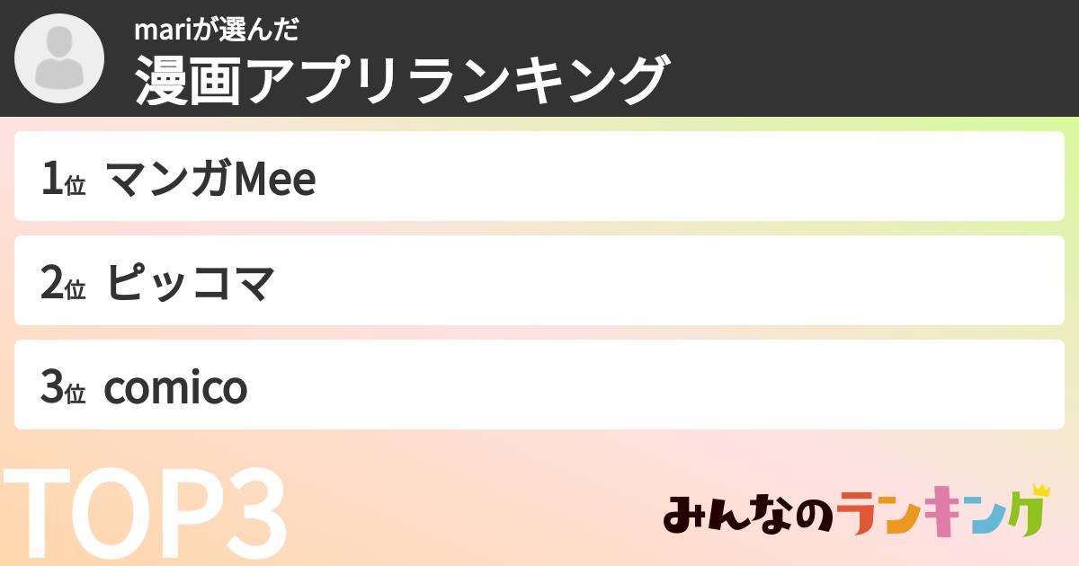 mariさんの「漫画アプリランキング」