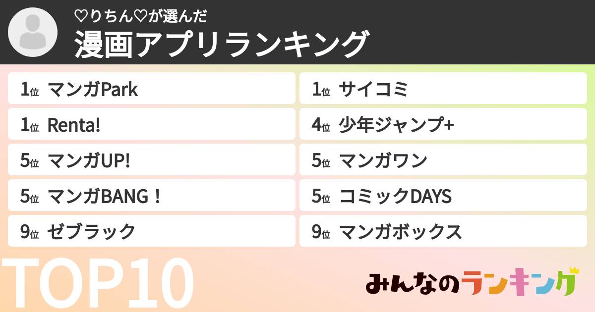♡りちん♡さんの「漫画アプリランキング」