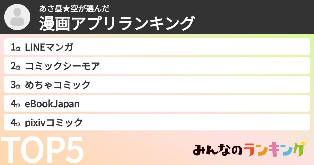 あさ昼★空さんの「漫画アプリランキング」