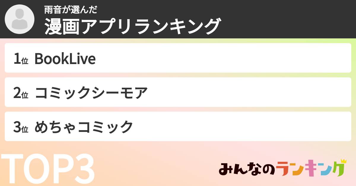 雨音さんの「漫画アプリランキング」