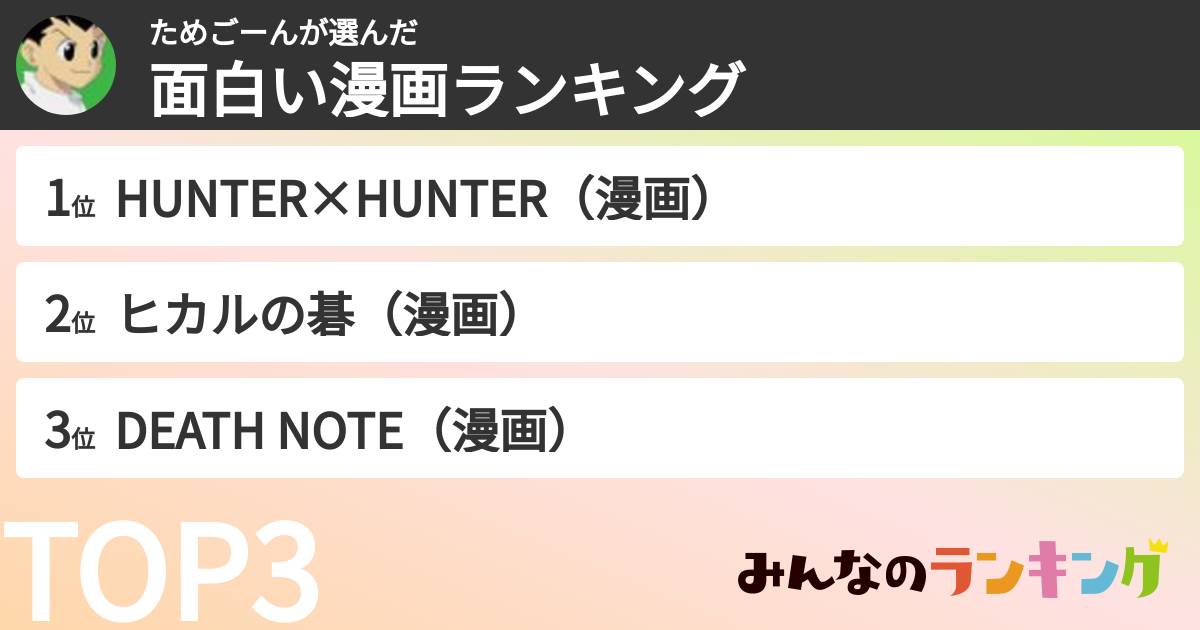 ためごーんさんの「面白い漫画ランキング」
