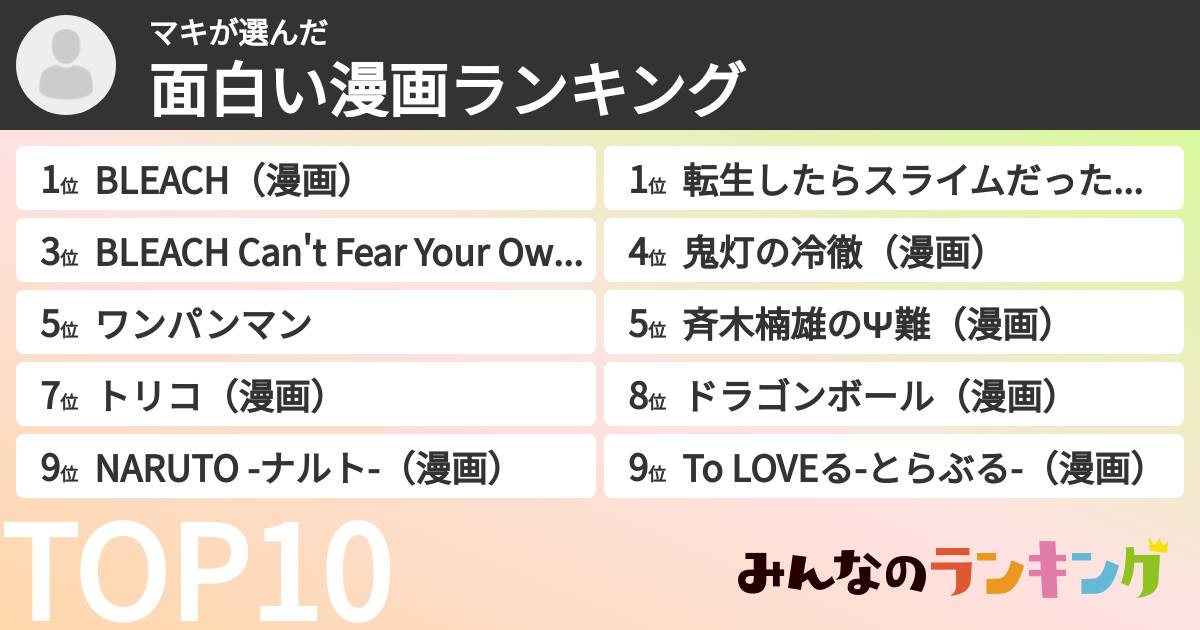 マキさんの「面白い漫画ランキング」