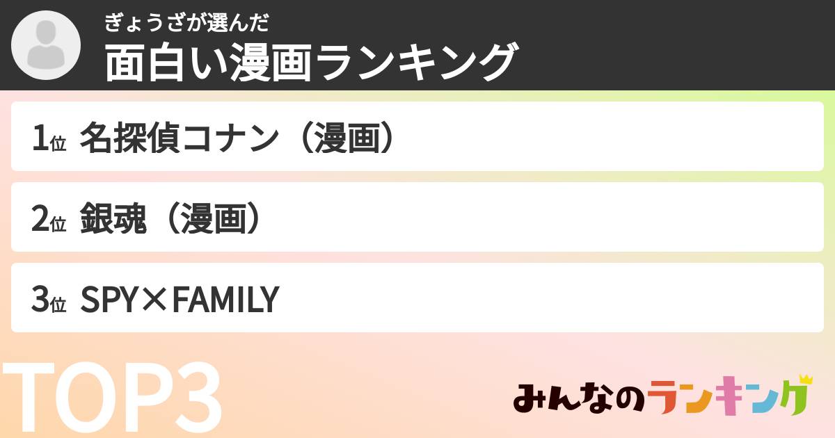 ぎょうざさんの「面白い漫画ランキング」