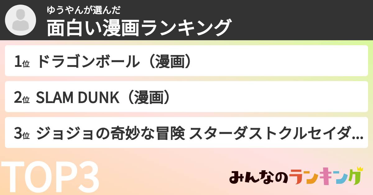 ゆうやんさんの「面白い漫画ランキング」