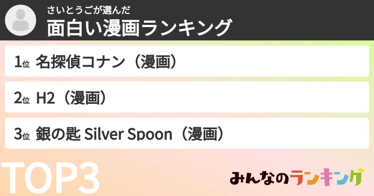 さいとうごさんの「面白い漫画ランキング」