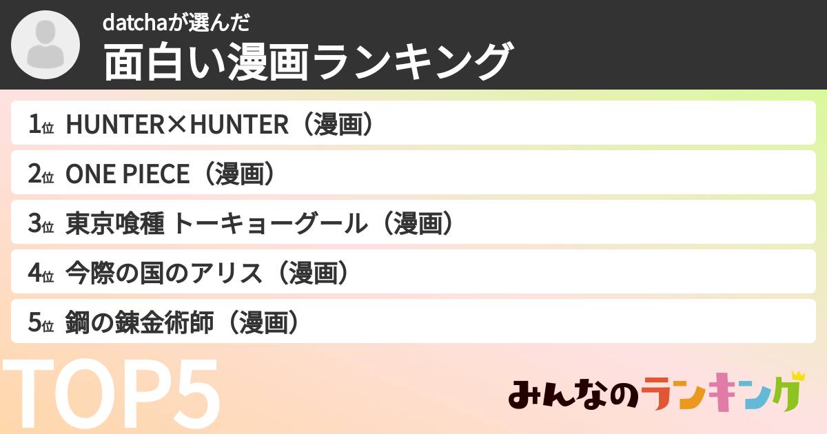 datchaさんの「面白い漫画ランキング」