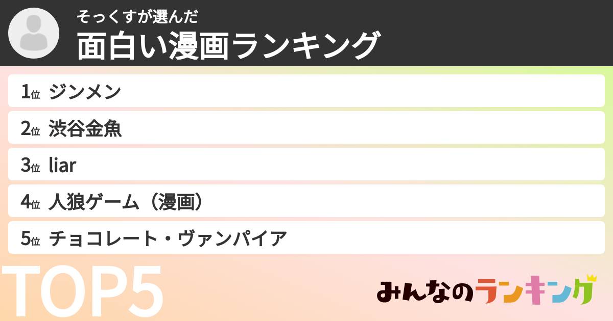 そっくすさんの「面白い漫画ランキング」