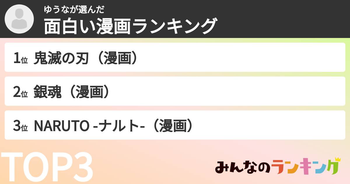 ゆうなさんの「面白い漫画ランキング」