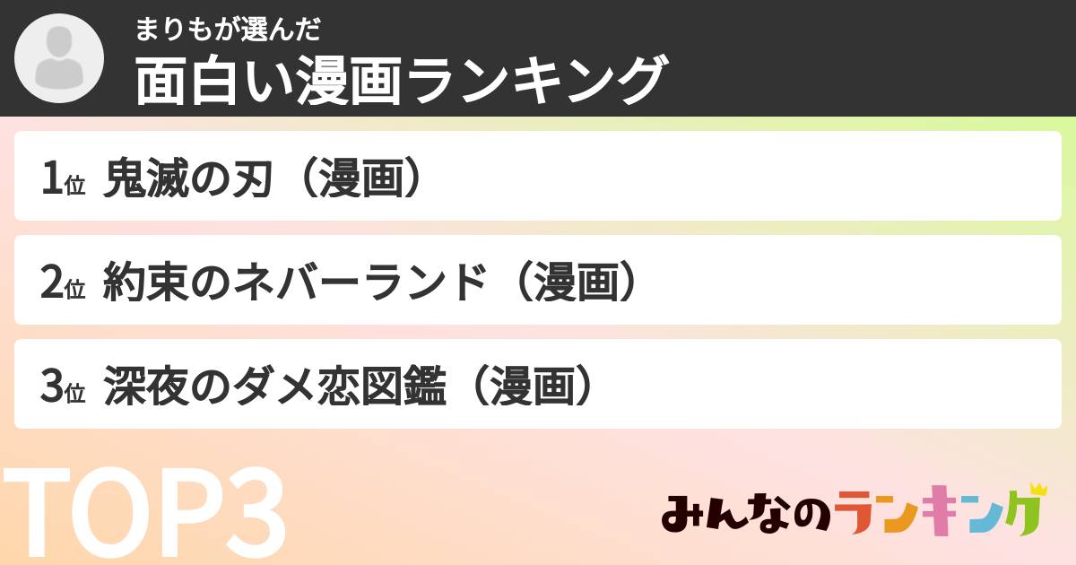 まりもさんの「面白い漫画ランキング」