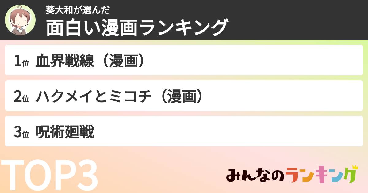 葵大和さんの「面白い漫画ランキング」