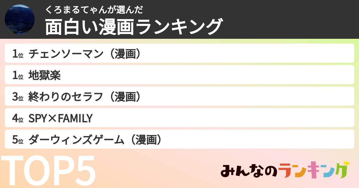 くろまるてゃんさんの「面白い漫画ランキング」