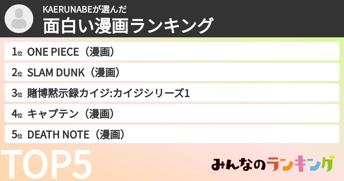 KAERUNABEさんの「面白い漫画ランキング」