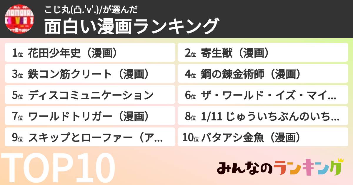 こじ丸(凸.'v'.)/さんの「面白い漫画ランキング」