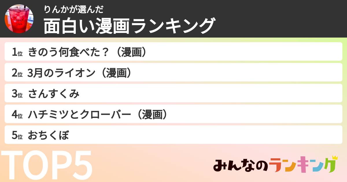 りんかさんの「面白い漫画ランキング」