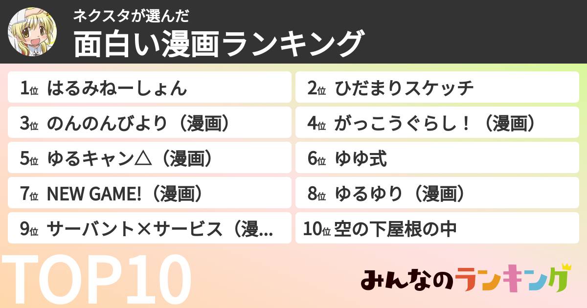 ネクスタさんの「面白い漫画ランキング」