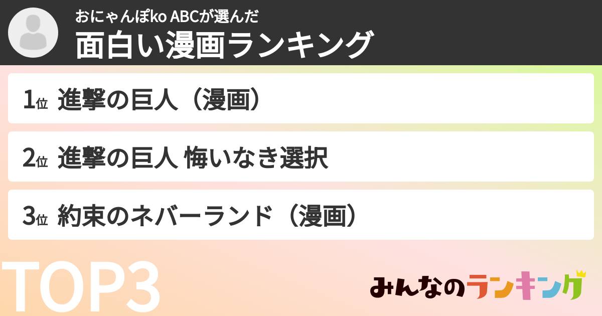 おにゃんぽko ABCさんの「面白い漫画ランキング」