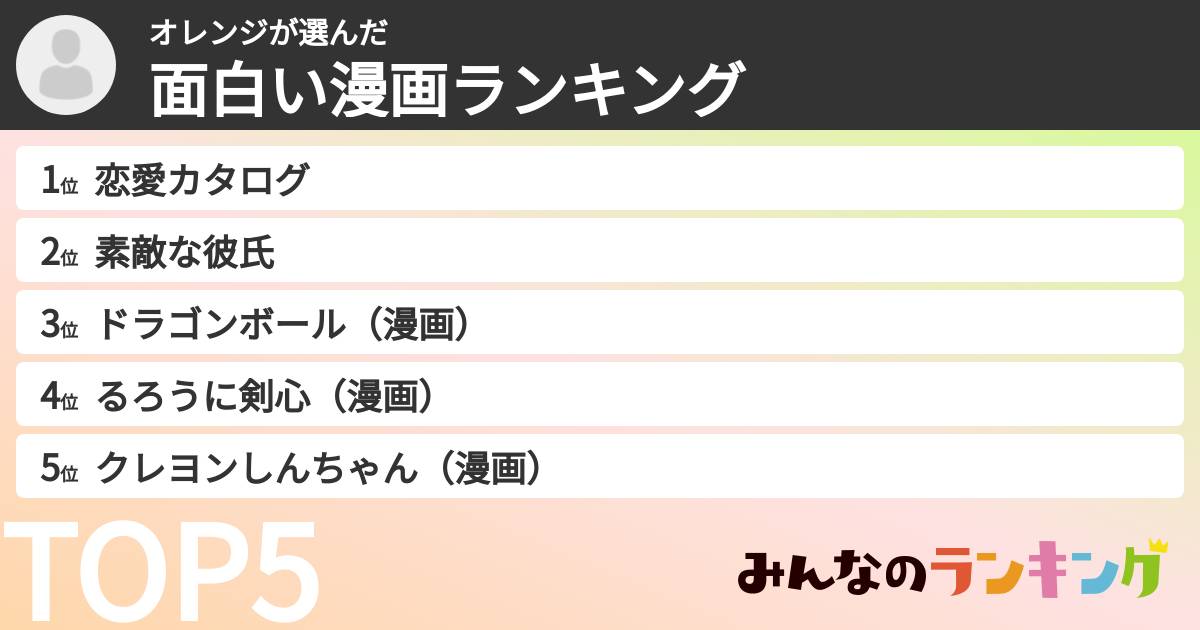 オレンジさんの「面白い漫画ランキング」