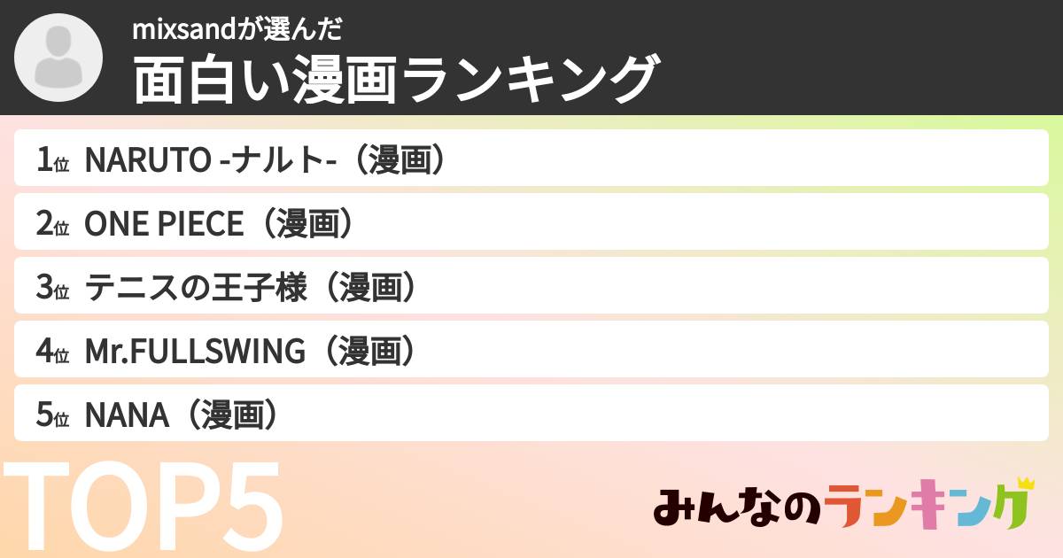 mixsandさんの「面白い漫画ランキング」