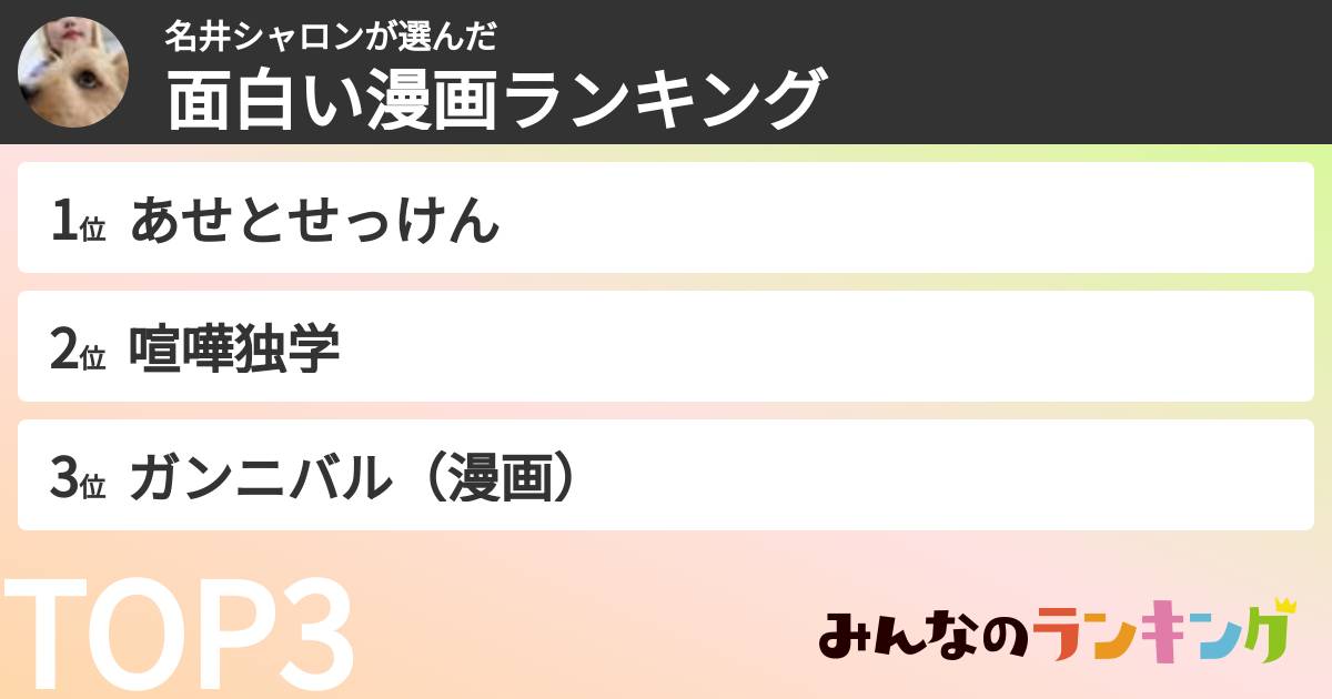 名井シャロンさんの「面白い漫画ランキング」