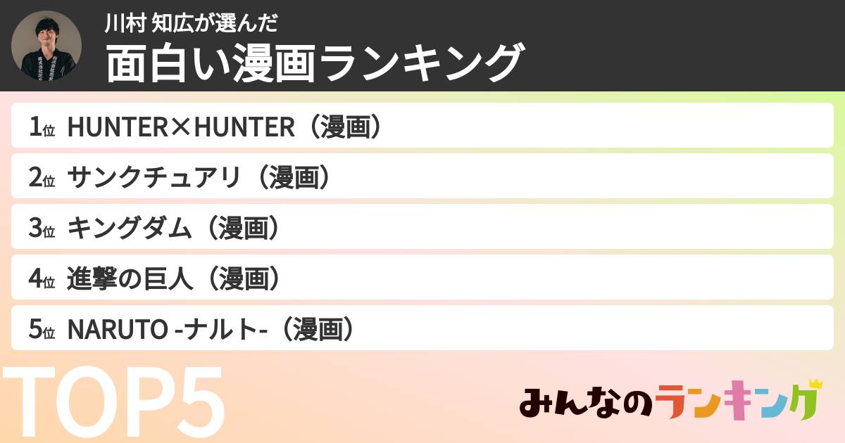 川村 知広さんの「面白い漫画ランキング」