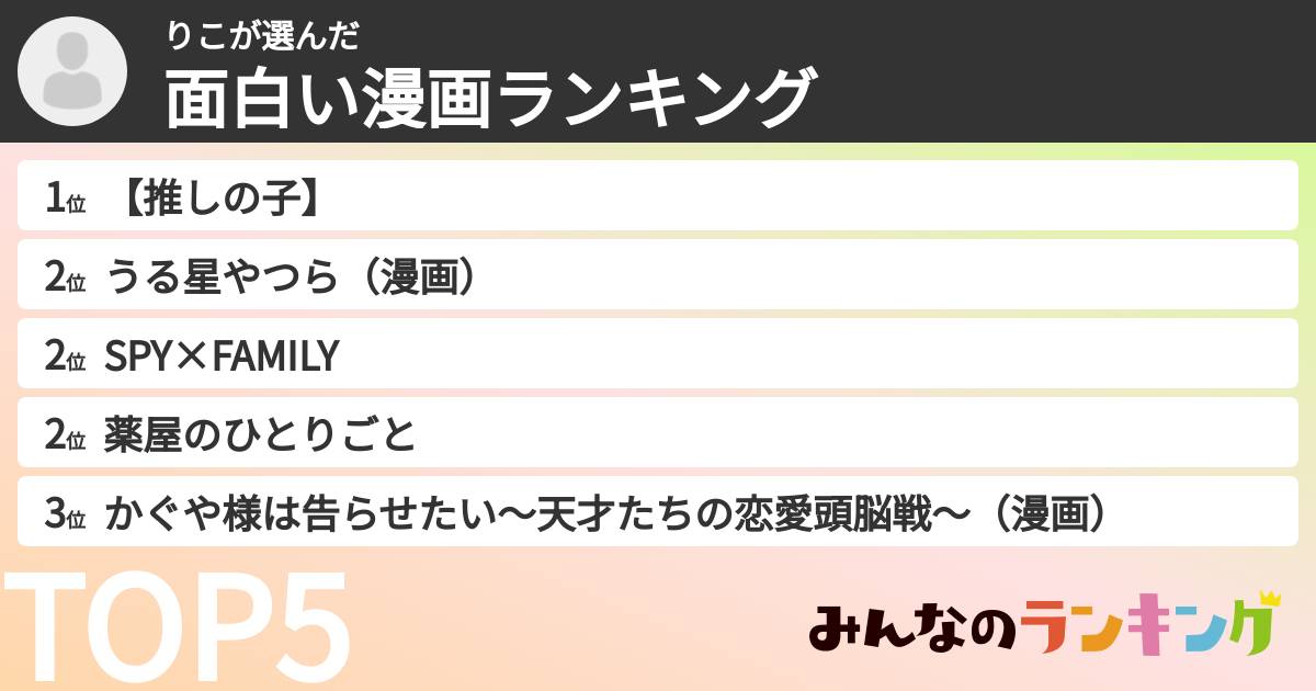 りこさんの「面白い漫画ランキング」