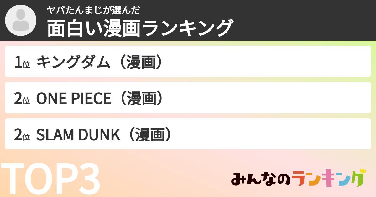 ヤバたんまじさんの「面白い漫画ランキング」
