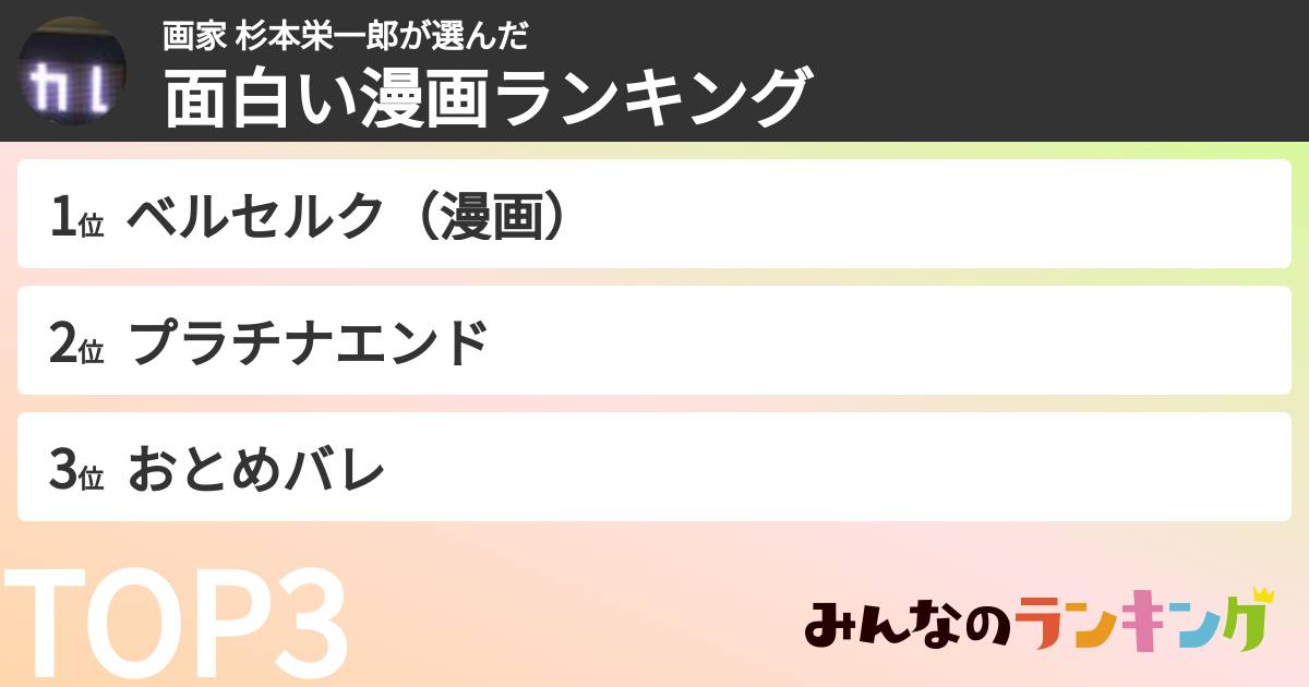 画家 杉本栄一郎さんの「面白い漫画ランキング」