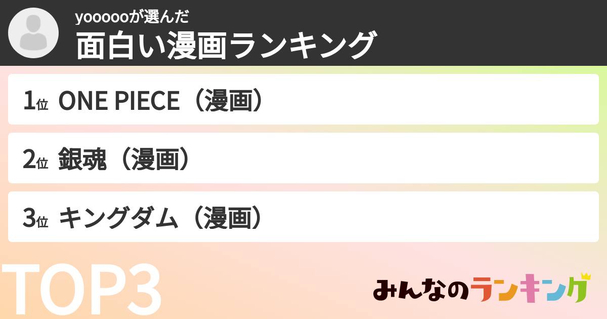 yoooooさんの「面白い漫画ランキング」