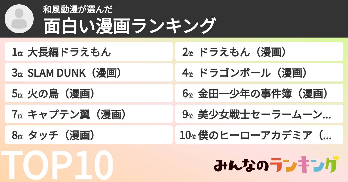 和風動漫さんの「面白い漫画ランキング」