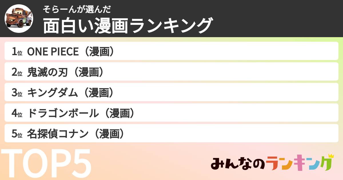 そらーんさんの「面白い漫画ランキング」