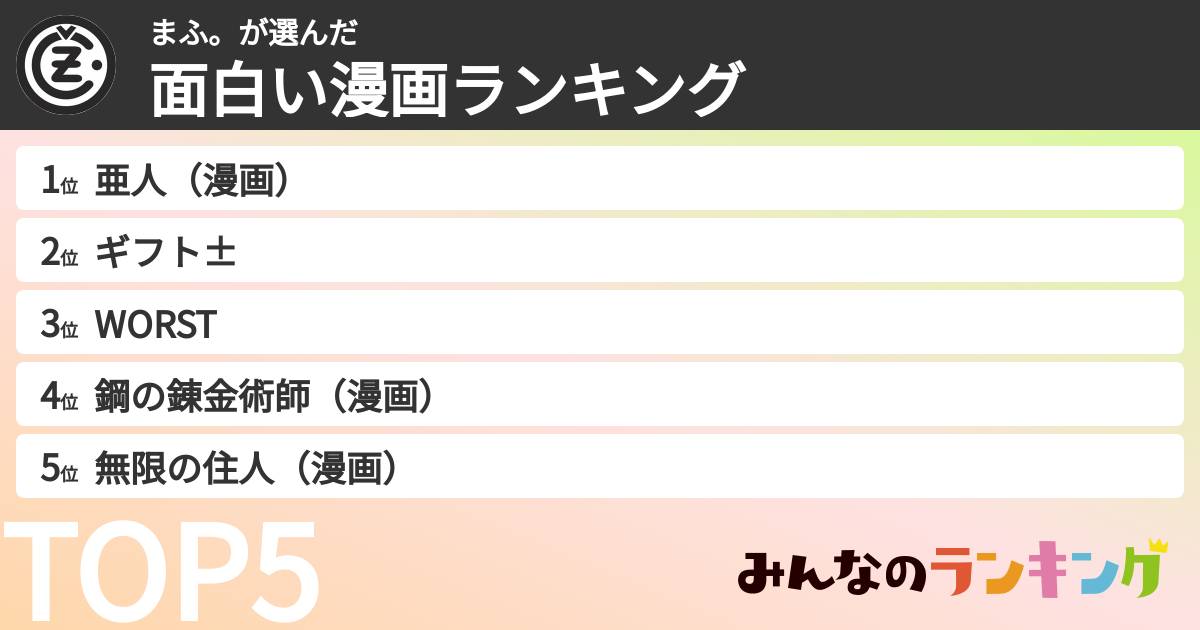 まふ。さんの「面白い漫画ランキング」