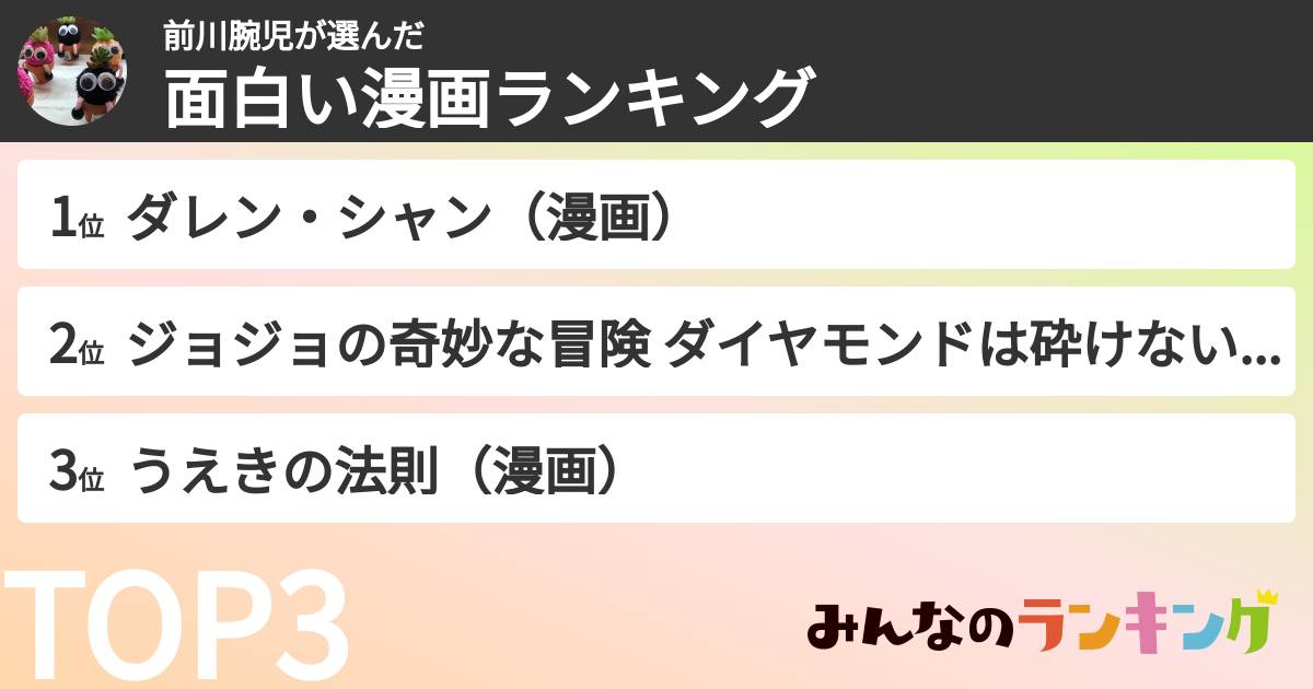 前川腕児さんの「面白い漫画ランキング」