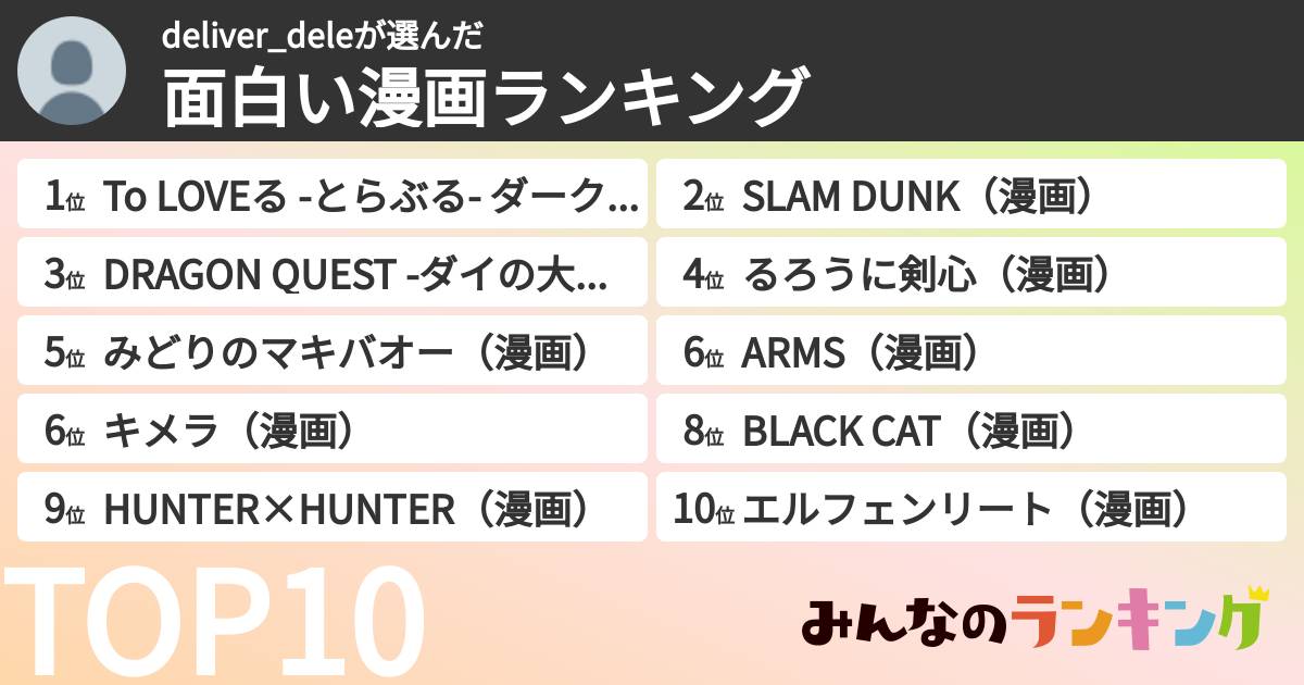 deliver_deleさんの「面白い漫画ランキング」