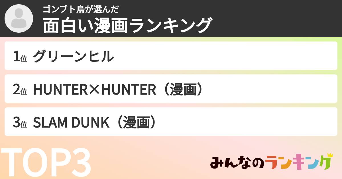 ゴンブト烏さんの「面白い漫画ランキング」