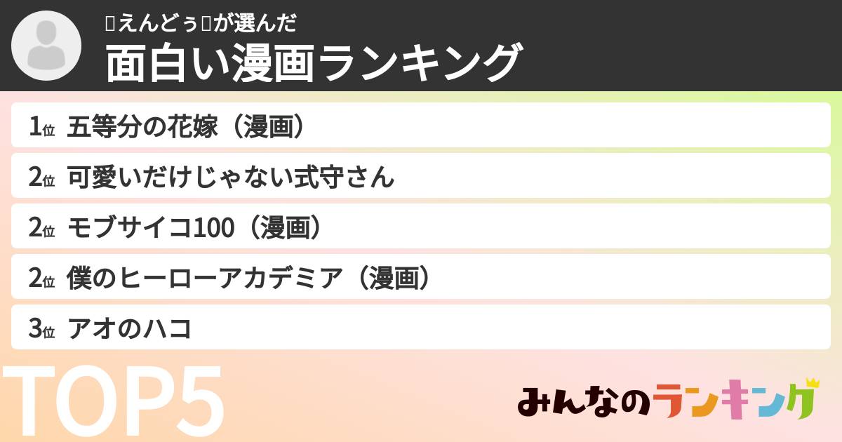 🥚えんどぅ🥚さんの「面白い漫画ランキング」