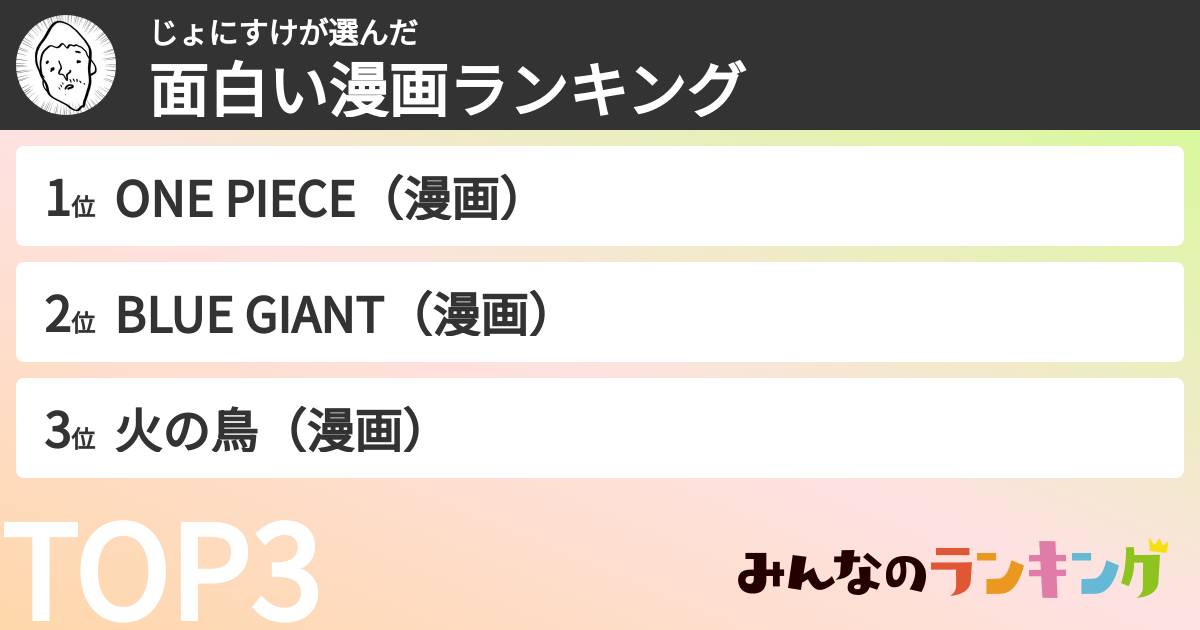 じょにすけさんの「面白い漫画ランキング」