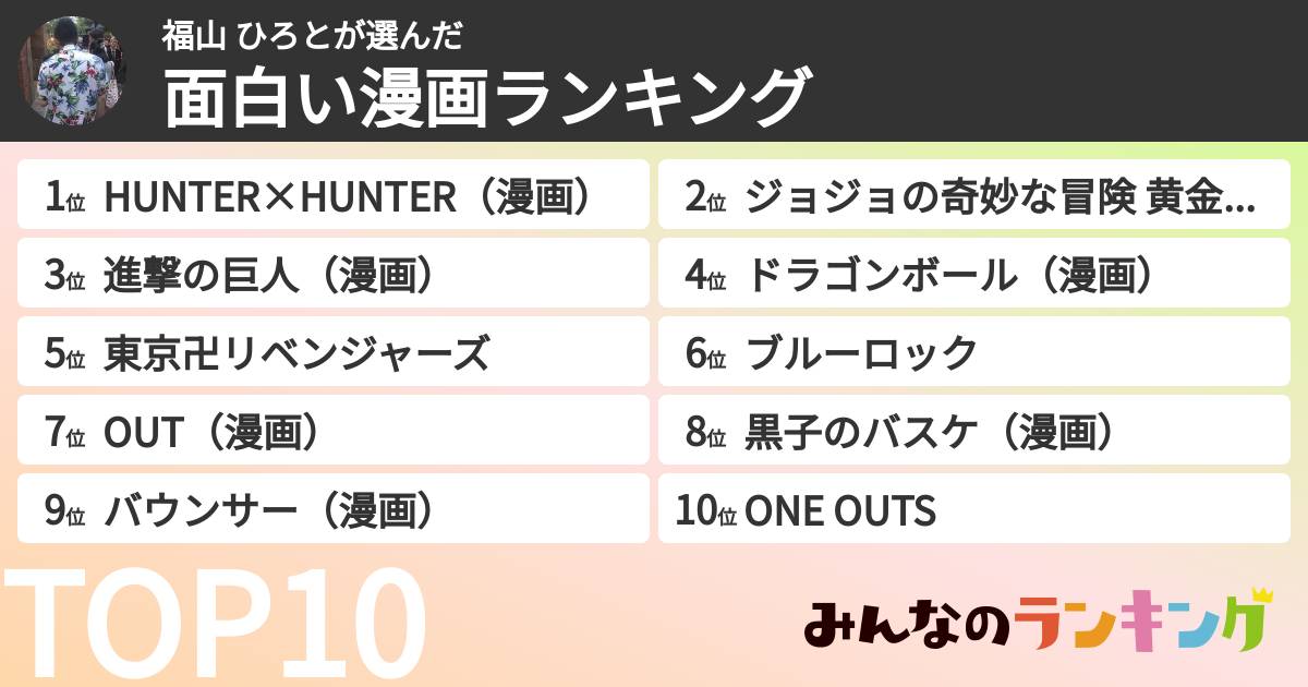 福山 ひろとさんの「面白い漫画ランキング」