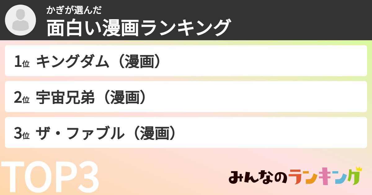かぎさんの「面白い漫画ランキング」
