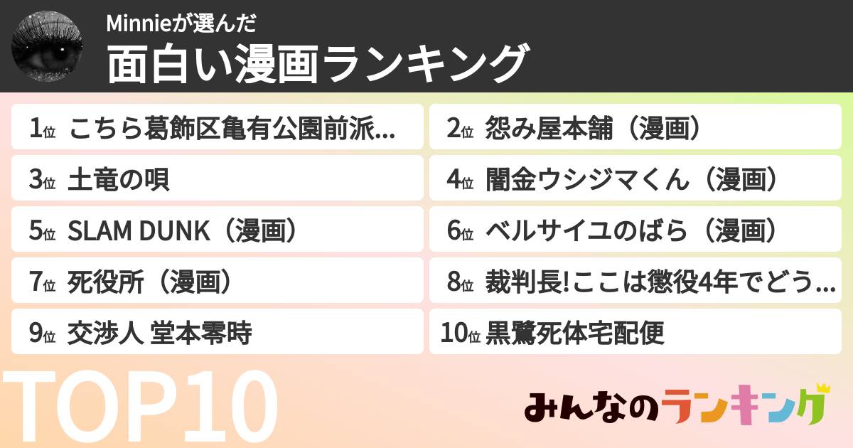 Minnieさんの「面白い漫画ランキング」