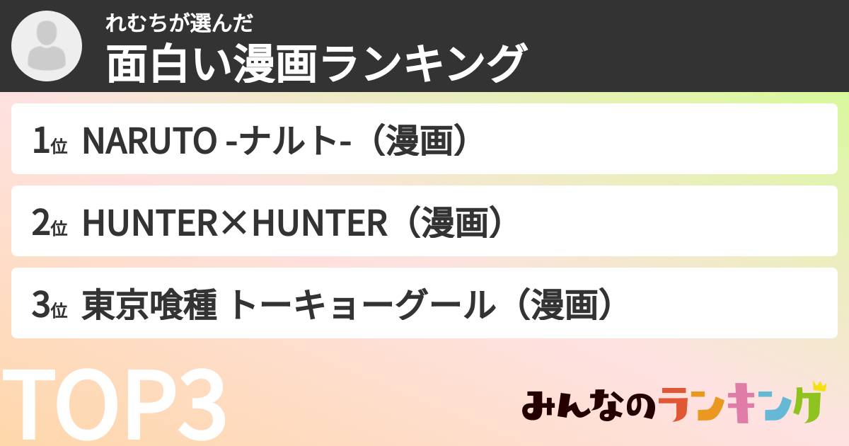 れむちさんの「面白い漫画ランキング」