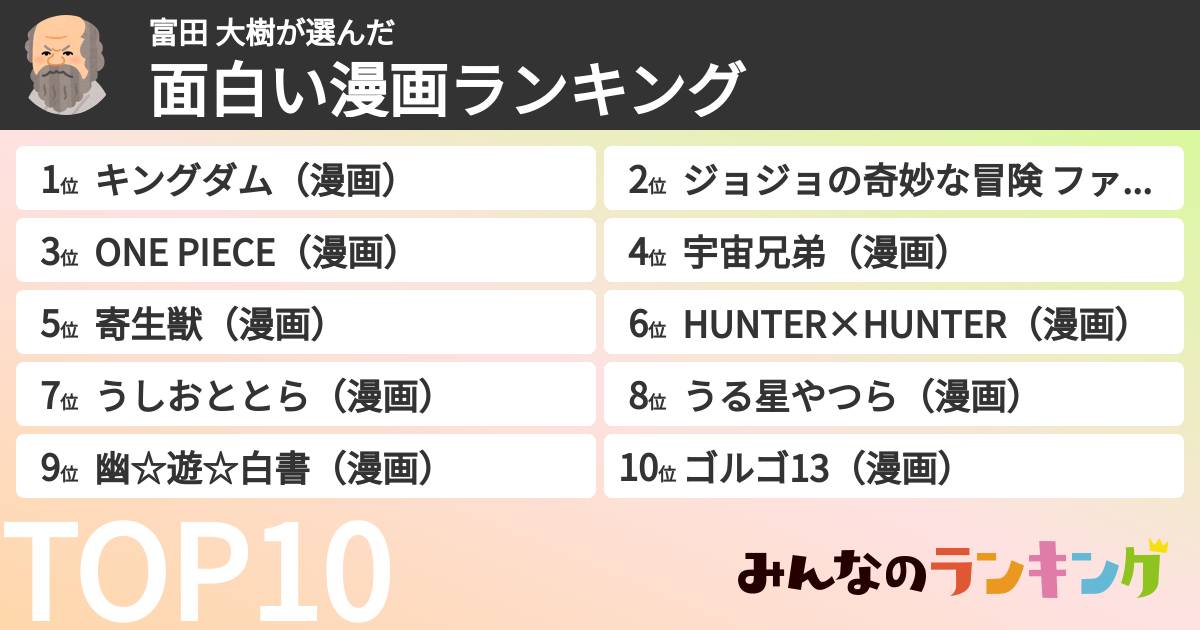 富田 大樹さんの「面白い漫画ランキング」