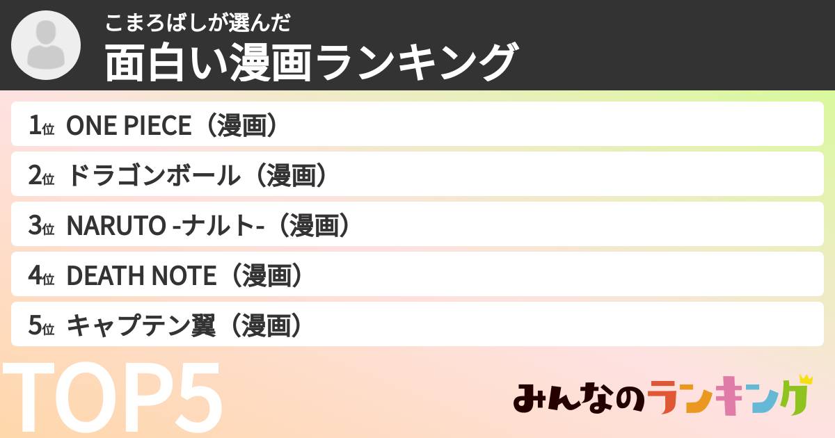 こまろばしさんの「面白い漫画ランキング」