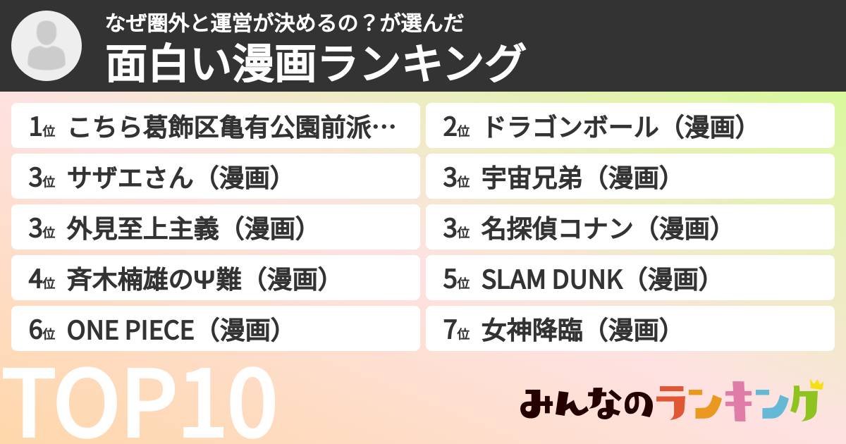 なぜ圏外と運営が決めるの？さんの「面白い漫画ランキング」