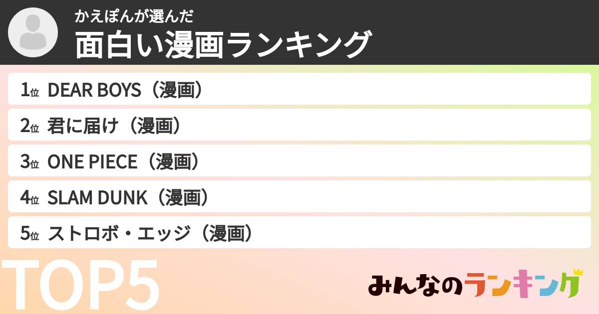 かえぽんさんの「面白い漫画ランキング」