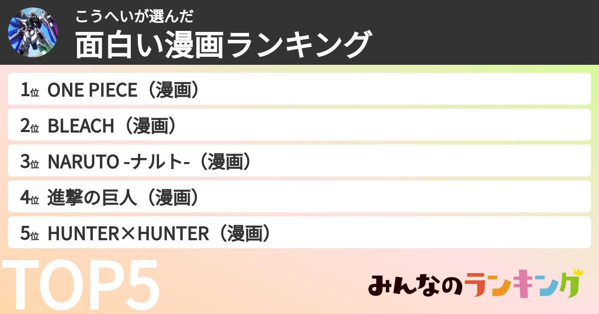 こうへいさんの「面白い漫画ランキング」