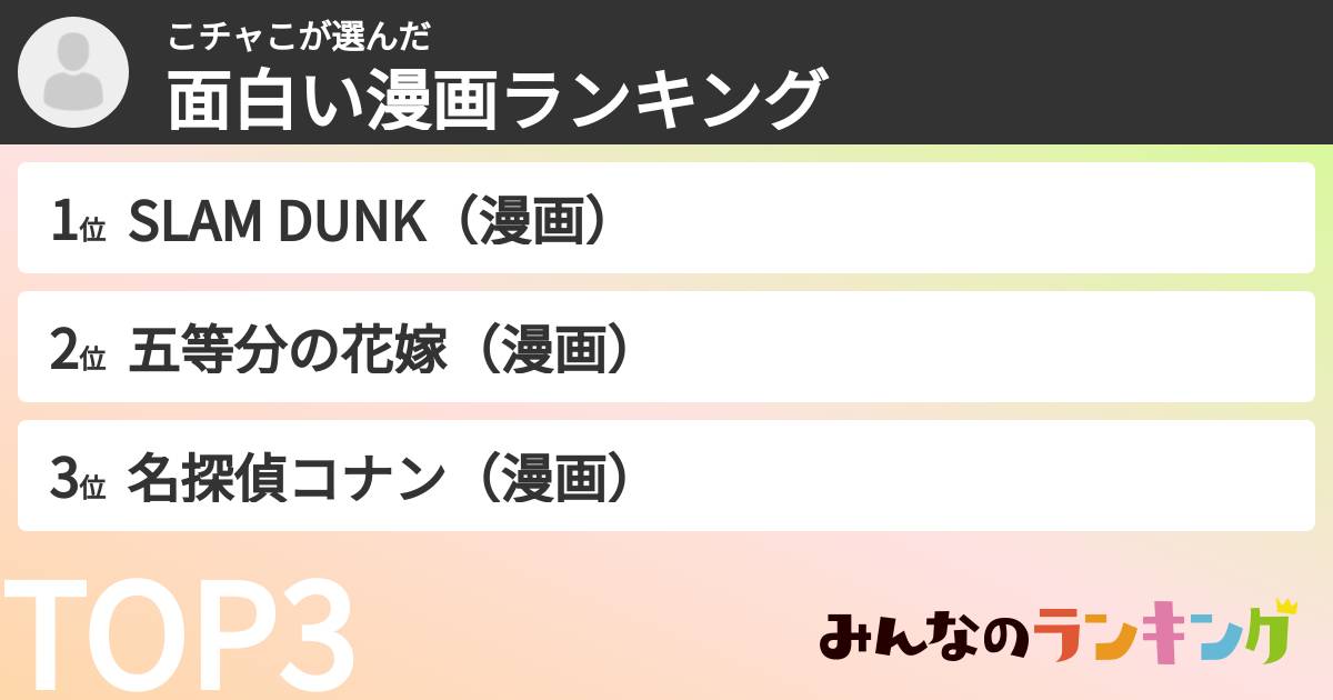 こチャこさんの「面白い漫画ランキング」