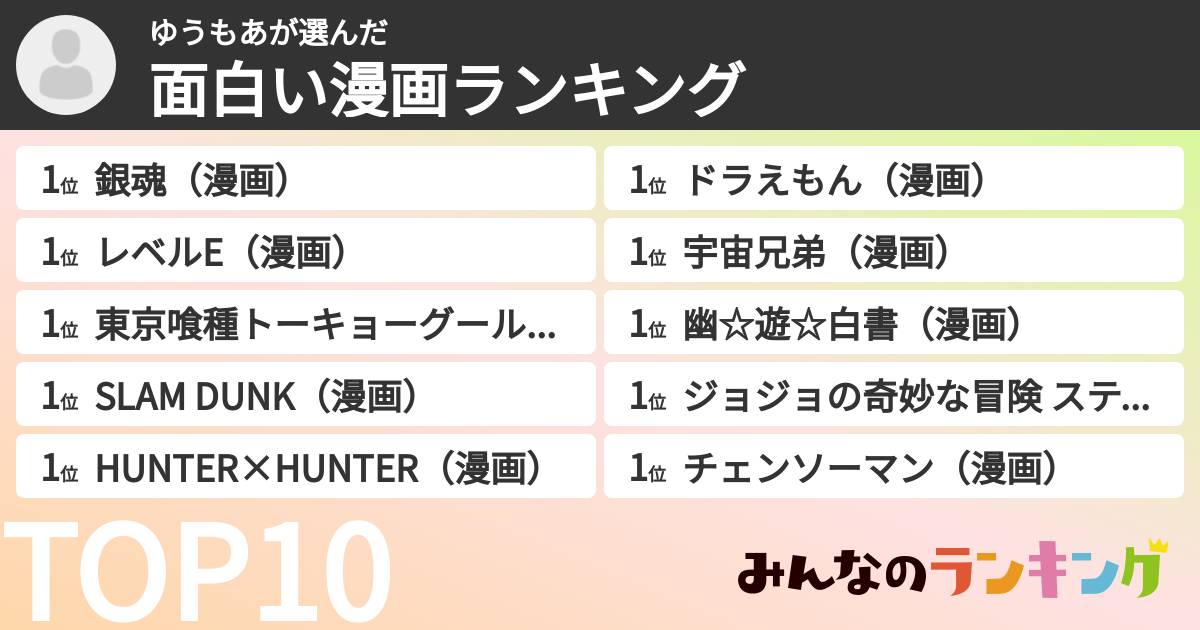 ゆうもあさんの「面白い漫画ランキング」