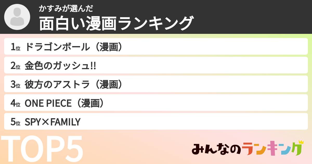 かすみさんの「面白い漫画ランキング」