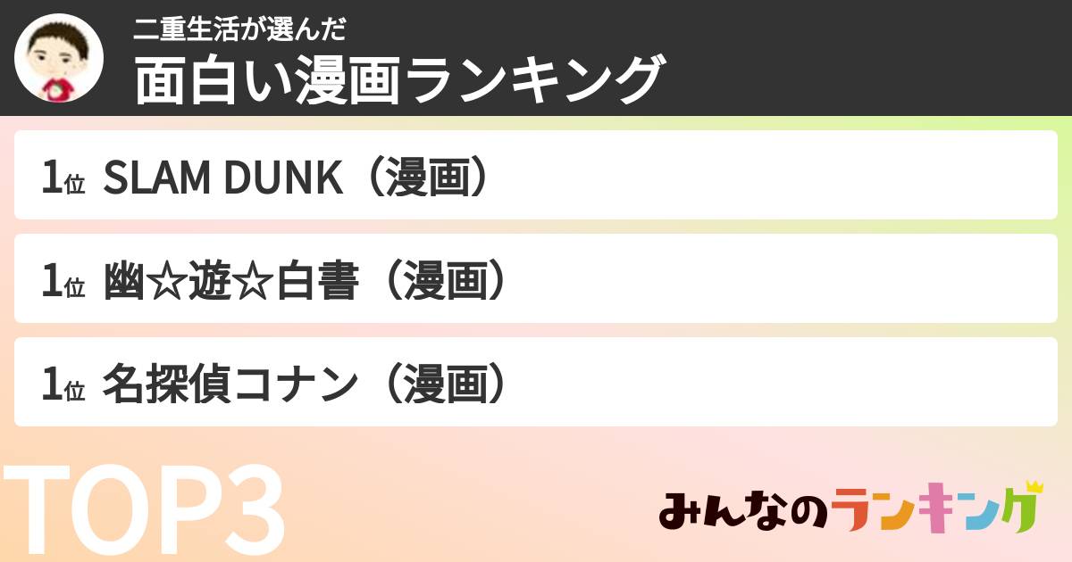二重生活さんの「面白い漫画ランキング」